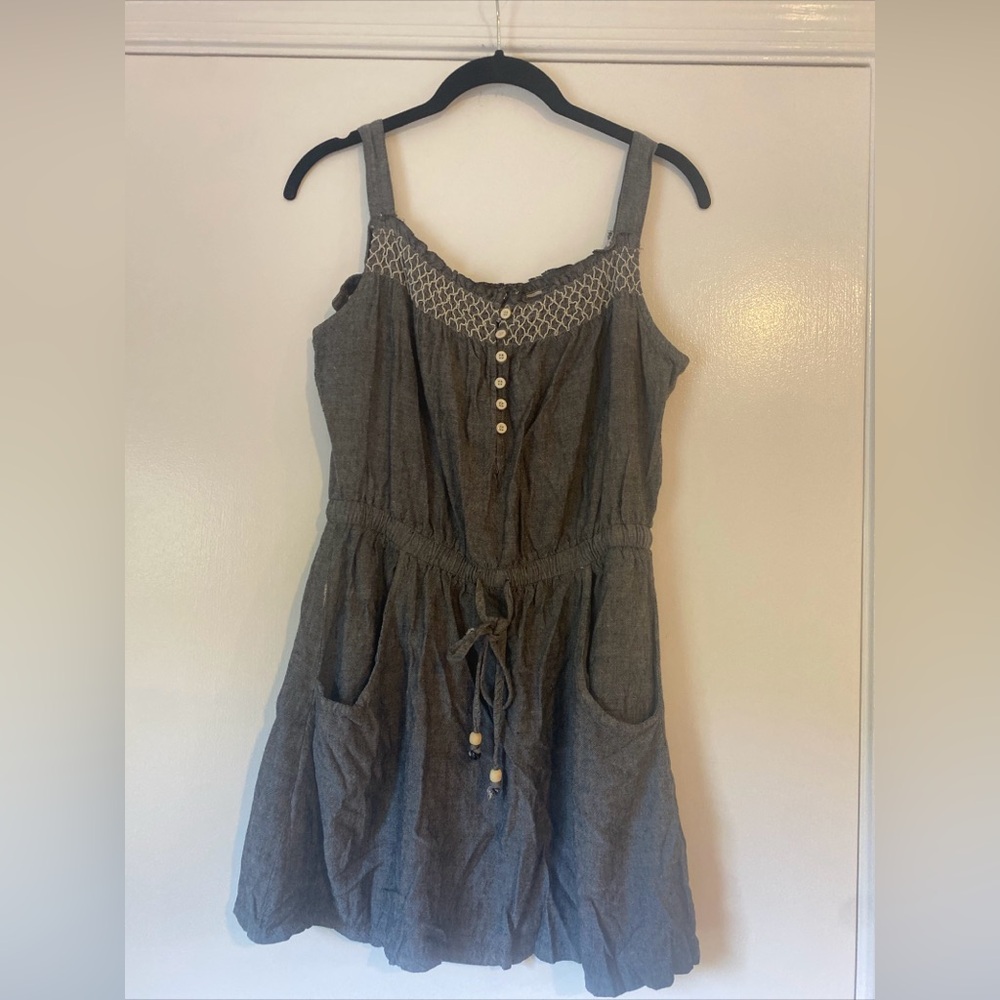 Mustard Seed gray linen/cotton mini dress with pockets, size large